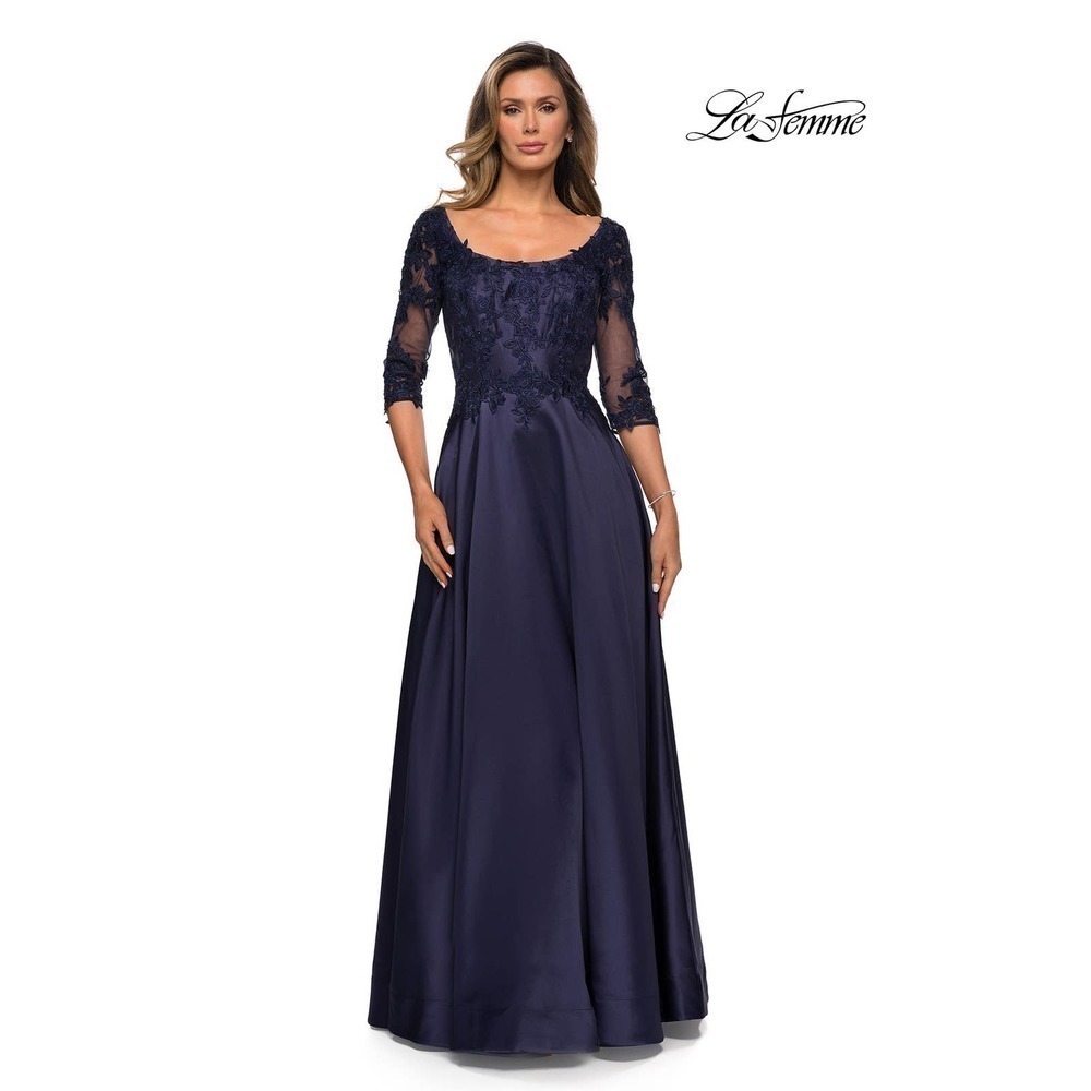 LA FEMME Embroidered Embalished Navy Maxi Dress Women's Size 8 NWT